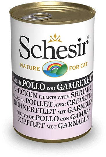 SCHESIR Conserva pentru pisici, cu Pui si Creveti 140g