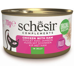 SCHESIR Conserva pentru pisici, cu Pui si Sunca, in jeleu 70g 