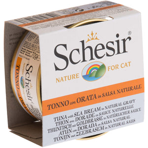 SCHESIR Conserva pentru pisici Ton si Dorada in Sos Natural, FARA GLUTEN 70g