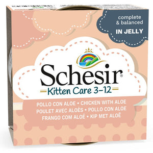 SCHESIR KITTEN Care 3-12 Conserva pentru pisicute, cu Pui si Aloe 85g