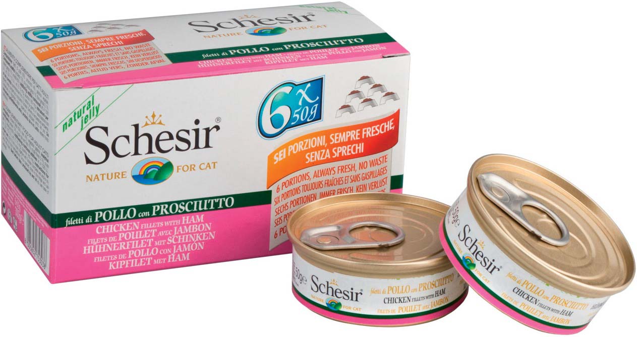 SCHESIR Pachet conserve pentru pisici File Pui cu Sunca 6x50g