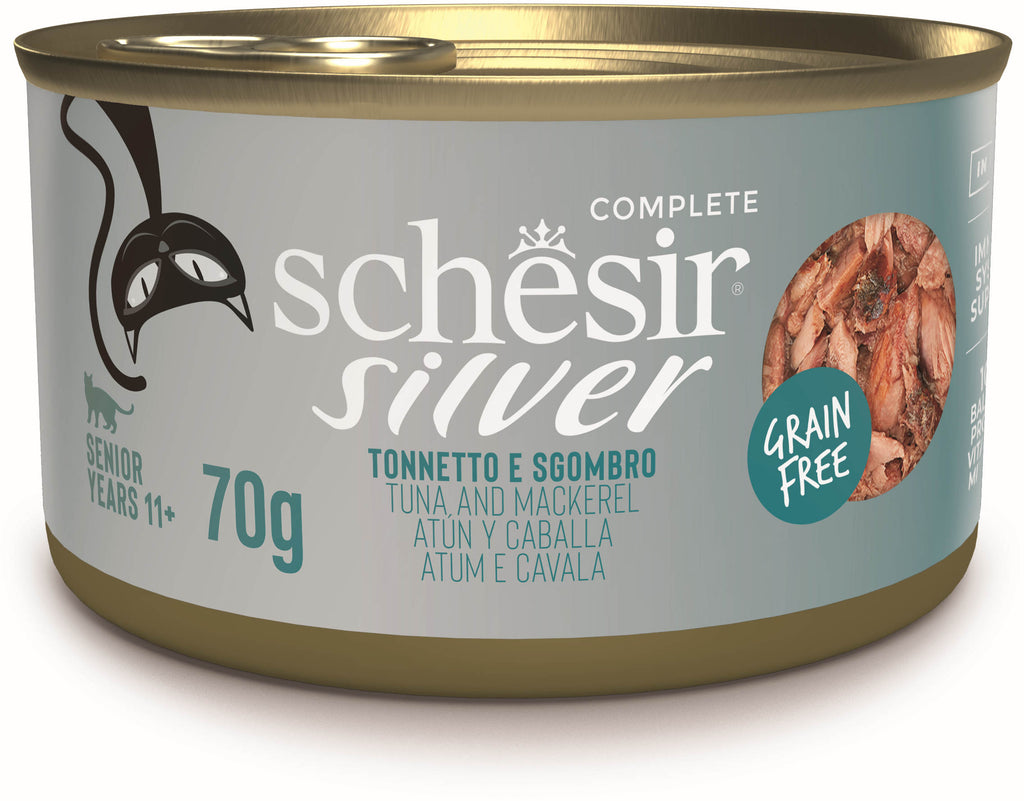 SCHESIR SILVER Conserva pentru pisici, SENIOR, cu Ton si Macrou 70g