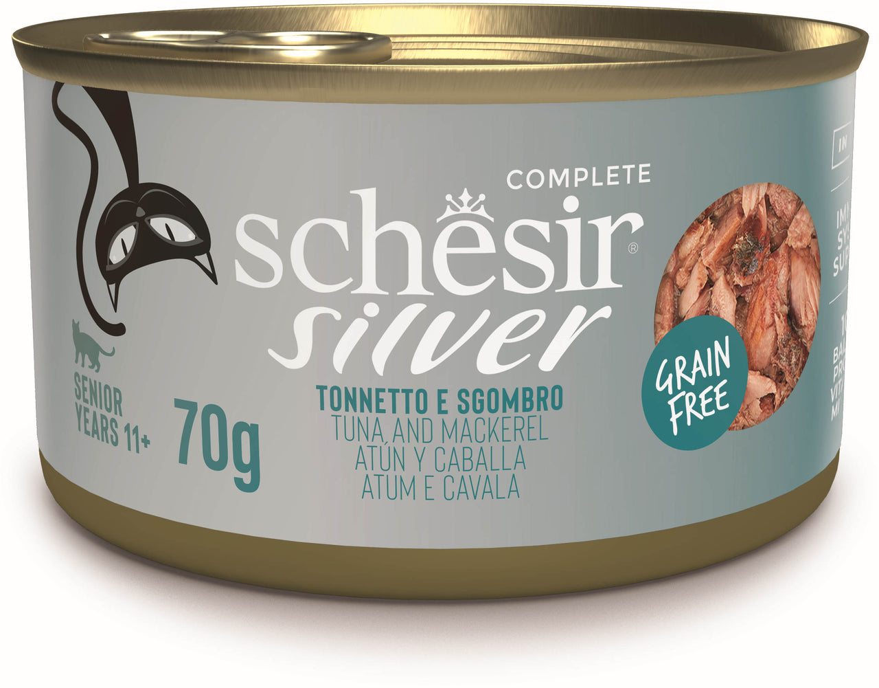 SCHESIR SILVER Conserva pentru pisici, SENIOR, cu Ton si Macrou 70g