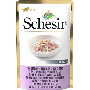 SCHESIR Soft Plic hrana umeda pentru pisici Ton si Pui cu Sunca 85g