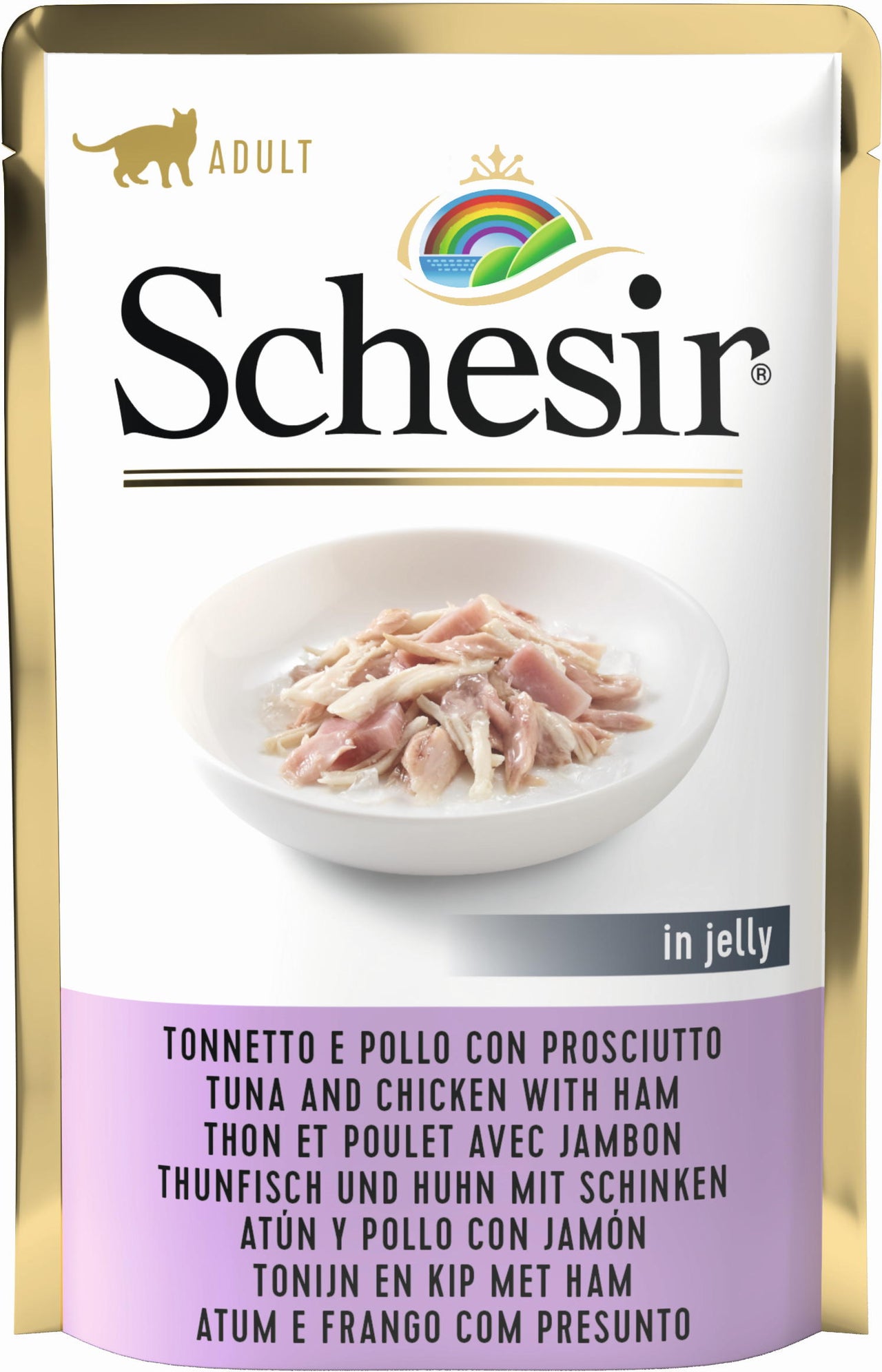 SCHESIR Soft Plic hrana umeda pentru pisici Ton si Pui cu Sunca 85g