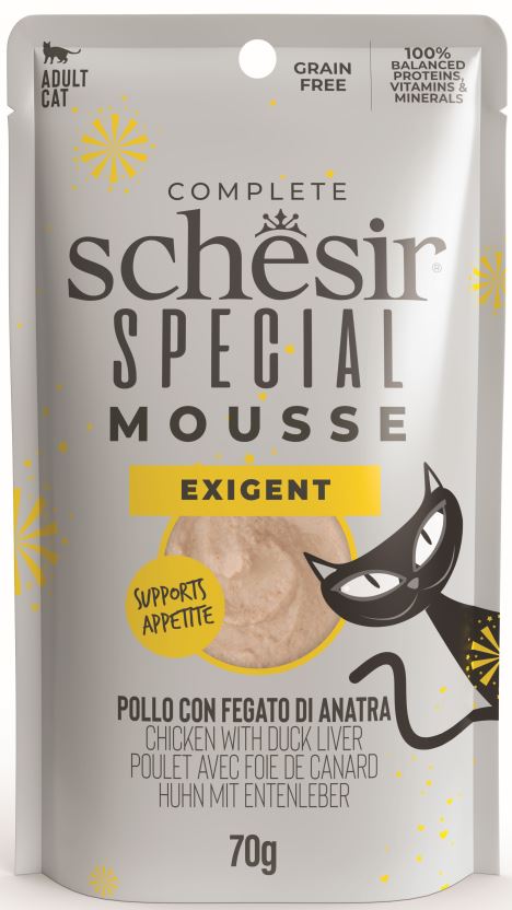 SCHESIR SPECIAL Exigent Plic pentru pisici, Mousse cu Pui si Ficat de Rata 70g