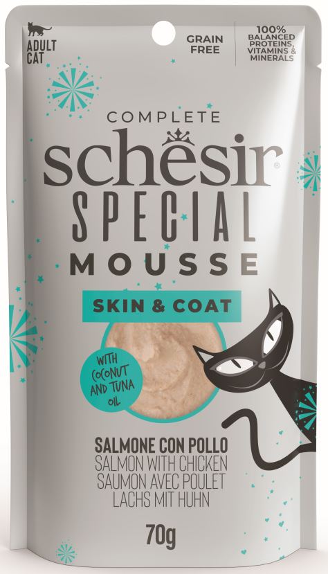 SCHESIR SPECIAL Skin & Coat Plic pentru pisici, Mousse cu Somon si Pui 70g