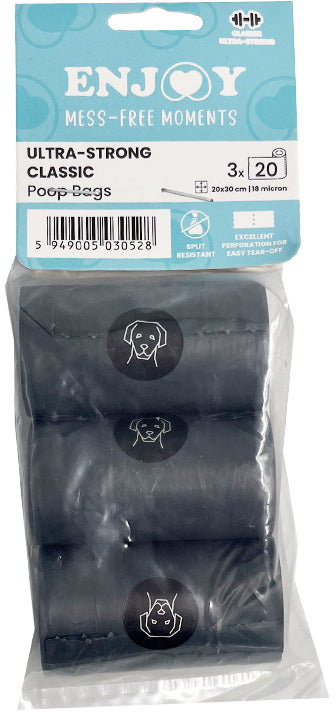 ENJOY Saci igienici pt colectare excremente, Clasic, negru, 3 role/set