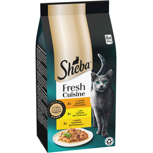 SHEBA Cuisine Pachet plicuri pentru pisici, cu Pui, Curcan si Pasare 6x50g