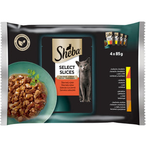 SHEBA Cuisine Pachet plicuri pentru pisici, cu Vita, Miel, Pui si Curcan 4x85g