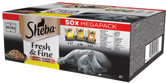 SHEBA Fresh&Fine plicuri Mini selecţii de Pasare, pentru pisici adulte 50x50g