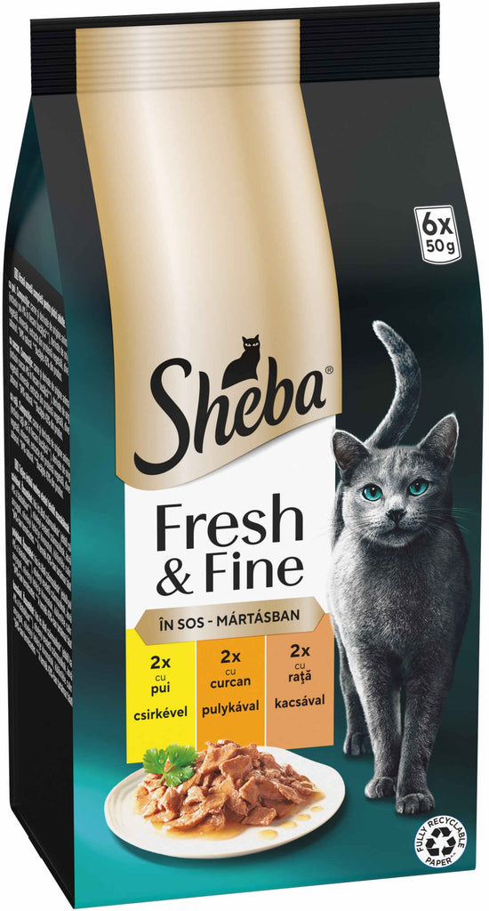 SHEBA Fresh&Fine plicuri Mini selectii de Pui, Curcan si Rata 6x50g