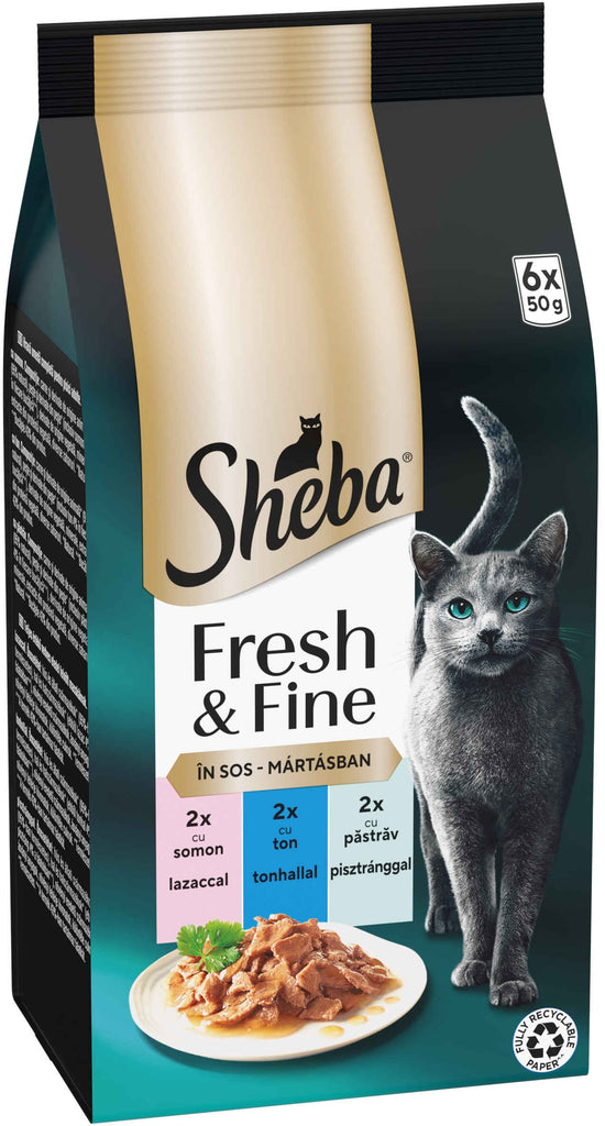 SHEBA Fresh&Fine plicuri Mini selectii de Somon, Ton si Pastrav 6x50g 