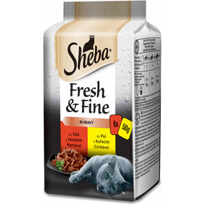 SHEBA Fresh&Fine plicuri Mini selectii Mixte, pentru pisici adulte 6x50g