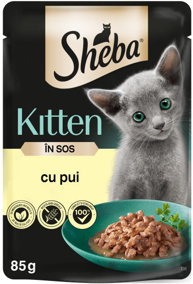 SHEBA KITTEN Plic hrana umeda pentru pisicute, cu Pui in sos 85g