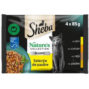 SHEBA Nature's Selectie de Pasare cu Pui, Curcan, Rata si Pasare, in aspic 4*85g