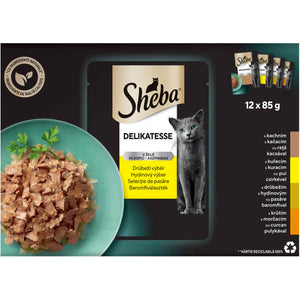 SHEBA Pachet plicuri pentru pisici, Rata, Pui, Pasare, Curcan 12x85g