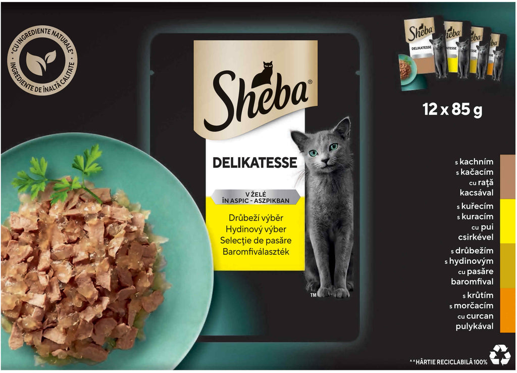 SHEBA Pachet plicuri pentru pisici, Rata, Pui, Pasare, Curcan 12x85g