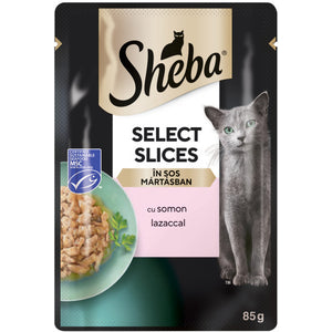 SHEBA Select Slices Plic hrana umeda pentru pisici adulte, cu somon in sos 85g