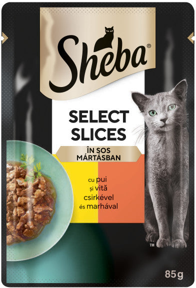 SHEBA Selection in Sauce Plic hrana umeda pt. pisici adulte, cu Pui si Vita 85g