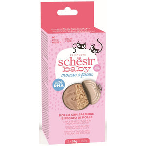 SCHESIR Baby Pachet Conserve pentru pisicute, Mousse Pui/Somon 3x55g