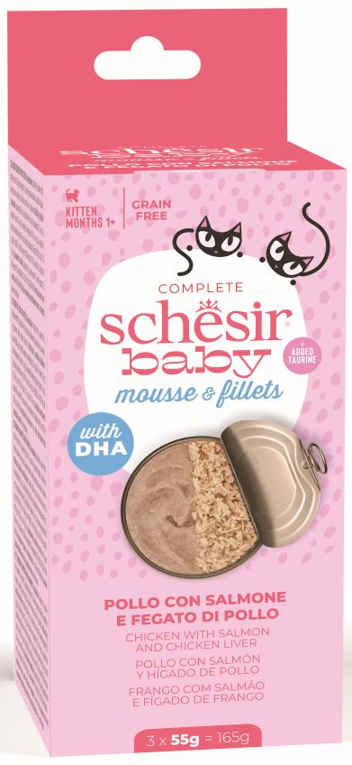 SCHESIR Baby Pachet Conserve pentru pisicute, Mousse Pui/Somon 3x55g