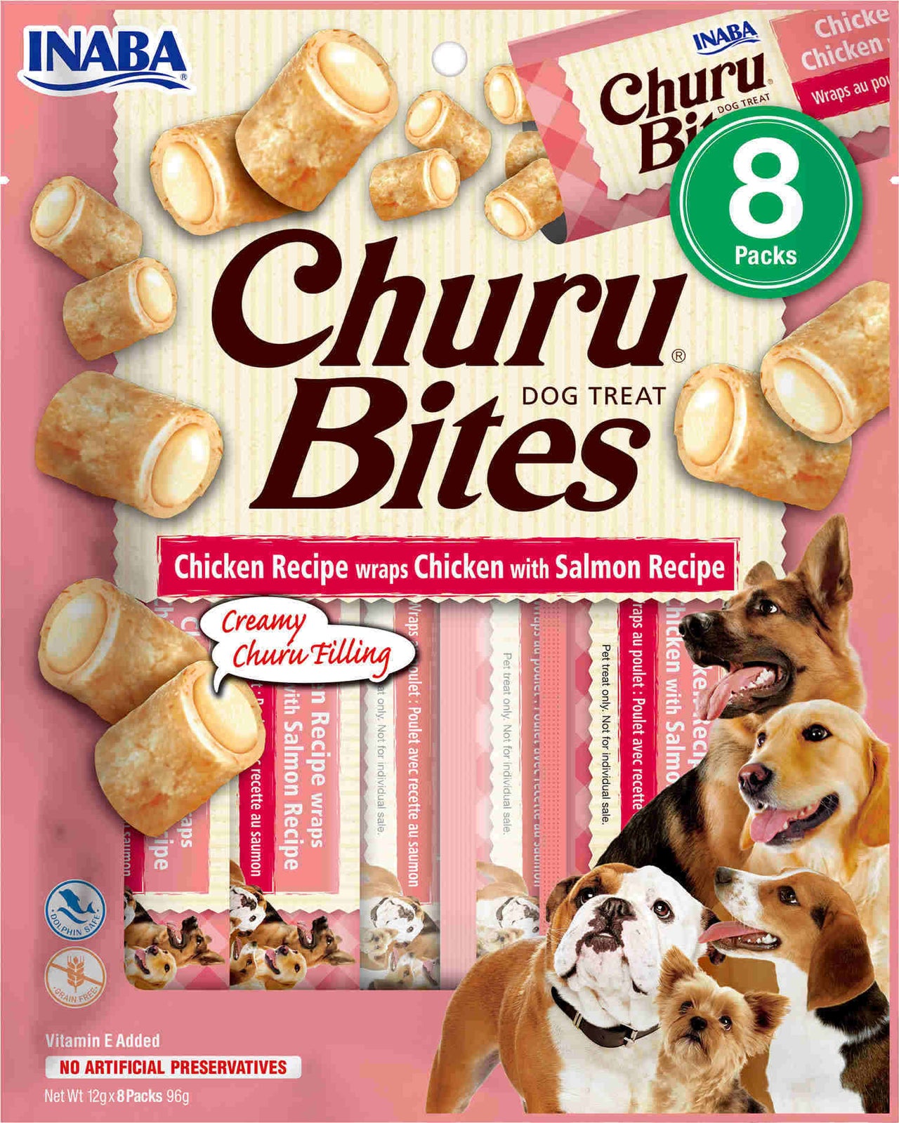 INABA CHURU Bites Recompensa pt. caini, Pernute Pui/Somon, Pachet 8 plicurix12g