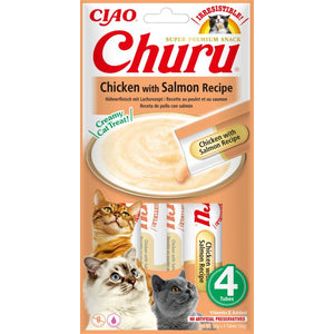 INABA CHURU Recompensa pt. pisici, Piure cu Pui/Somon, Pachet cu 4 plicuri x 14g