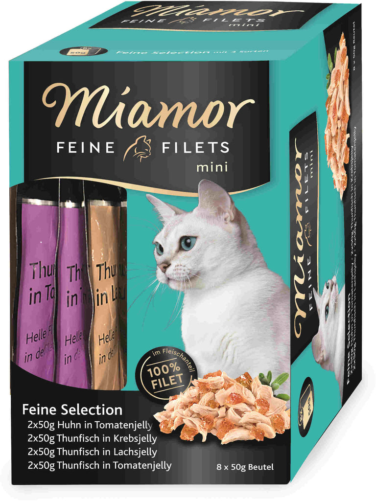 MIAMOR FILETS Mini Pachet plicuri pisici, Pui, Ton/Crab, Ton/Somon, Ton 8x50g