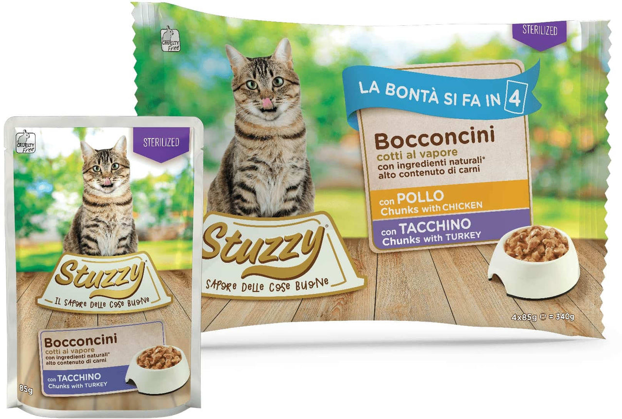 STUZZY Chunks Pachet plicuri ptr pisici sterilizate, cu Pui si Curcan 4x85g