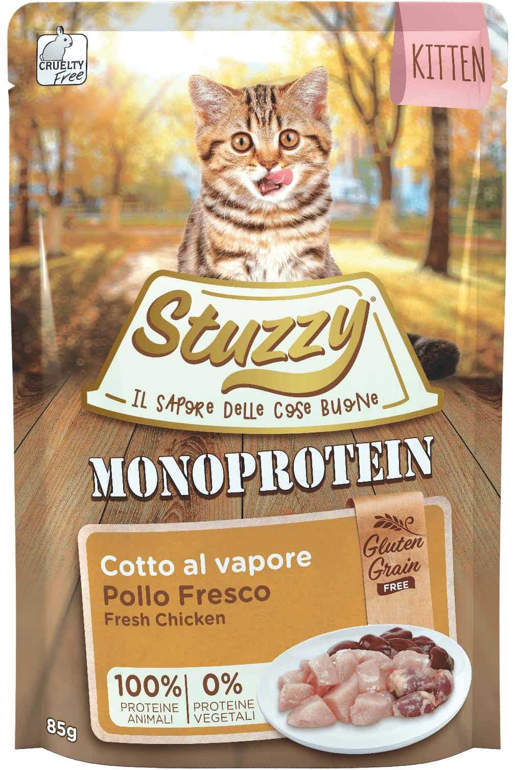 STUZZY KITTEN Plic monoproteic hrana umeda cu Pui, FARA GLUTEN 85g