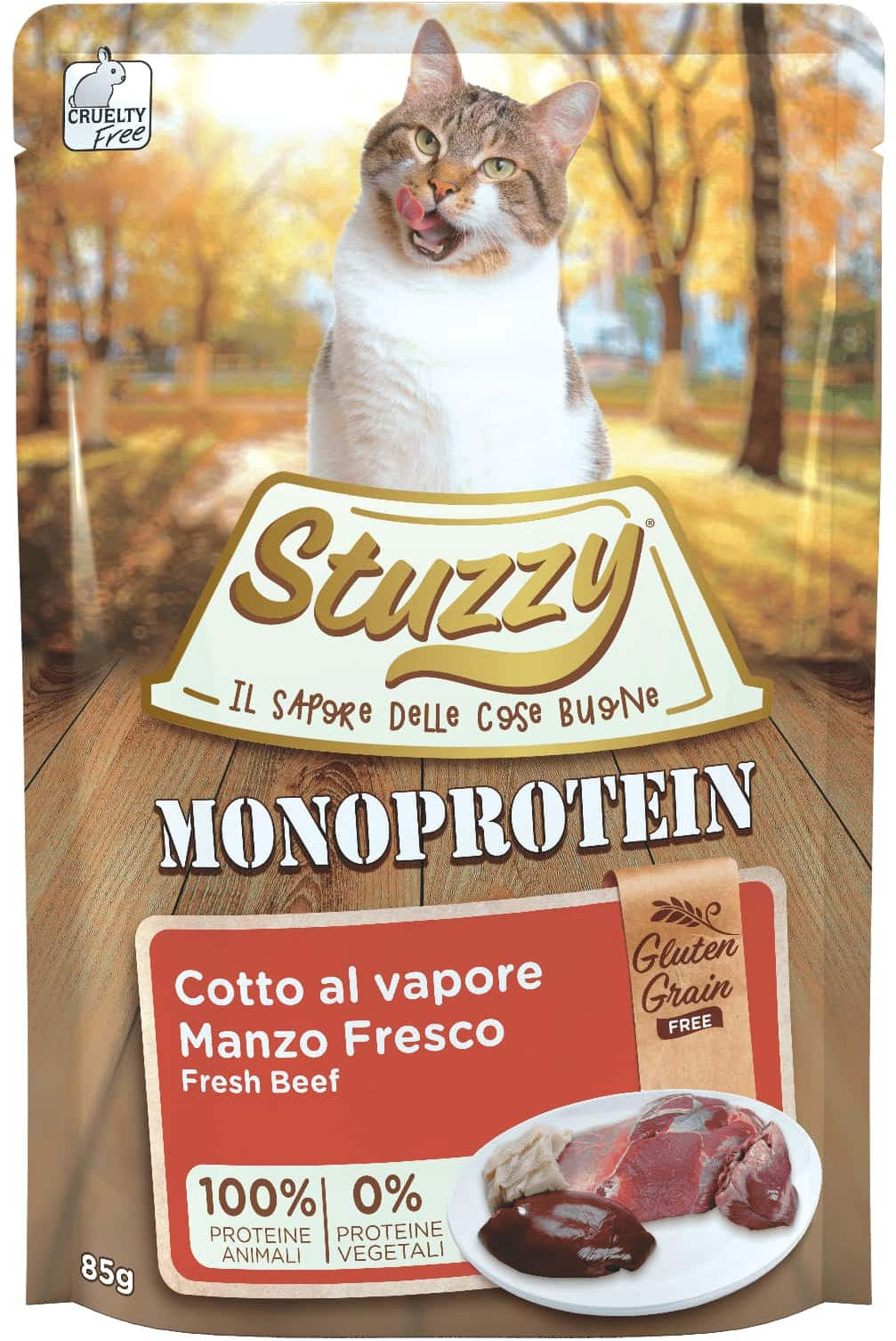 STUZZY Plic monoproteic hrana umeda pentru pisici, cu Vita, FARA GLUTEN 85g