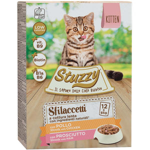 STUZZY Sfilacetti Pachet plicuri pentru pisicute, KITTEN cu Pui si Sunca12x85g
