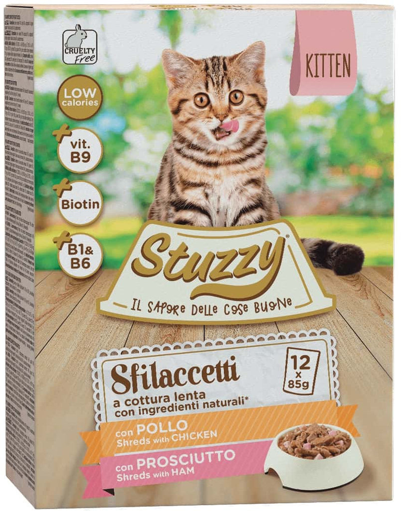 STUZZY Sfilacetti Pachet plicuri pentru pisicute, KITTEN cu Pui si Sunca12x85g