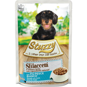 STUZZY Sfilacetti Plic hrana umeda pentru caini, cu Peste Alb 100g