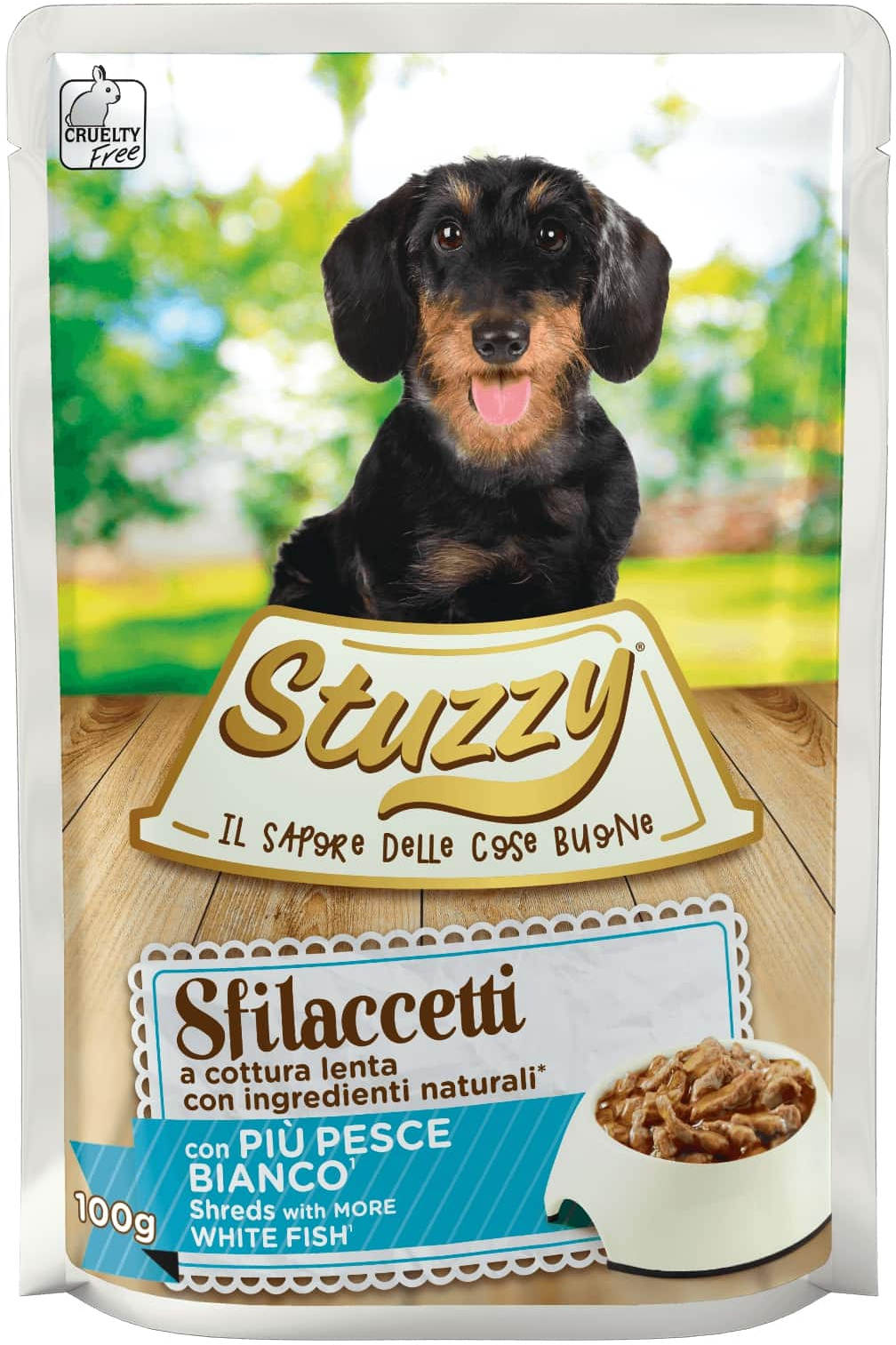 STUZZY Sfilacetti Plic hrana umeda pentru caini, cu Peste Alb 100g