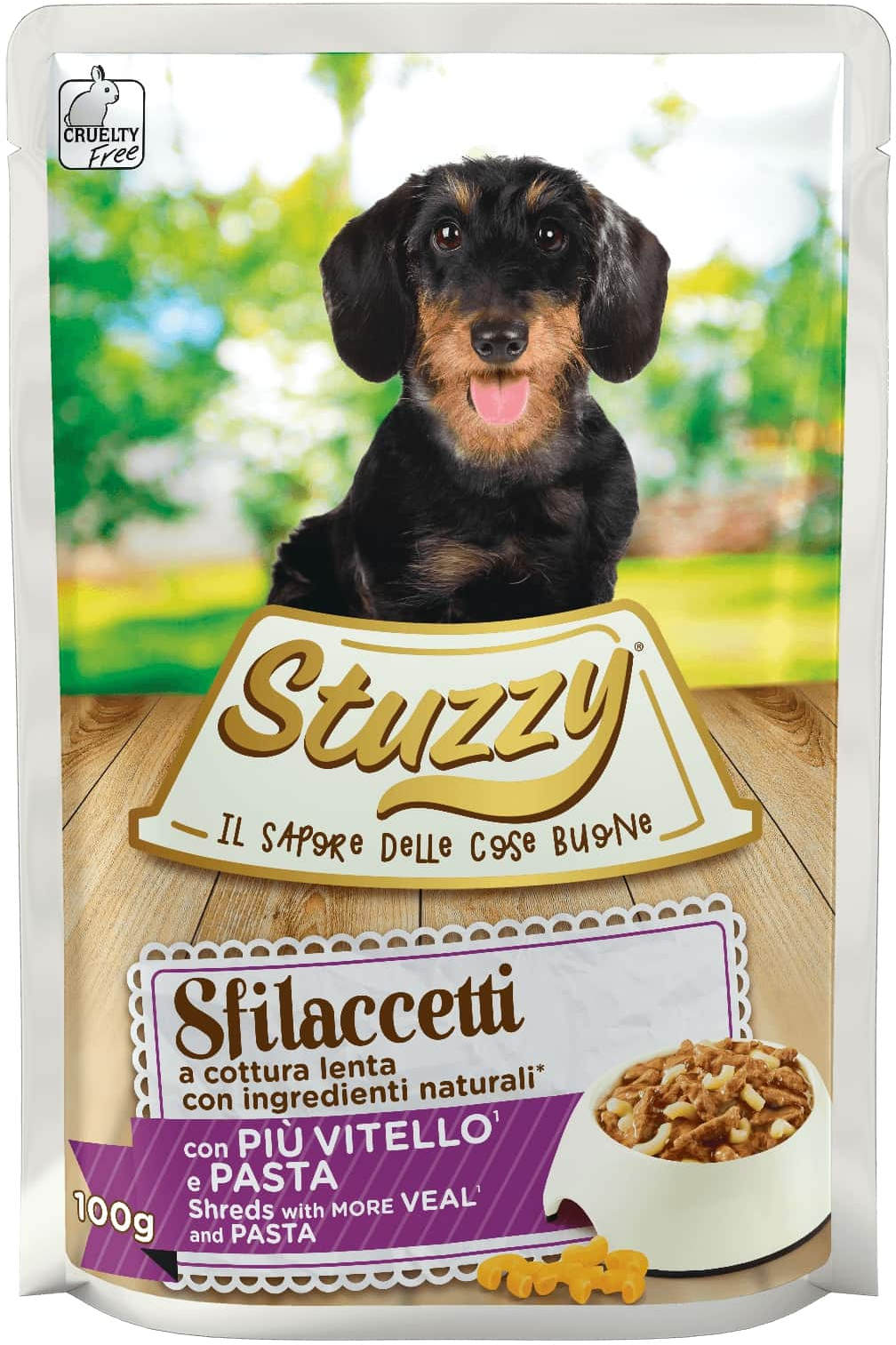 STUZZY Sfilacetti Plic hrana umeda pentru caini, cu Vitel si Paste 100g