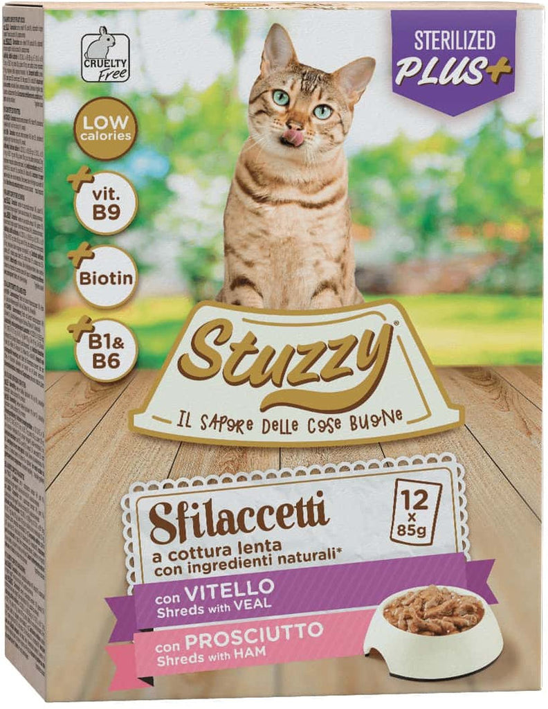 STUZZY Sfilacetti Pachet plicuri pentru pisici sterilizate Vitel/Sunca 12x85g