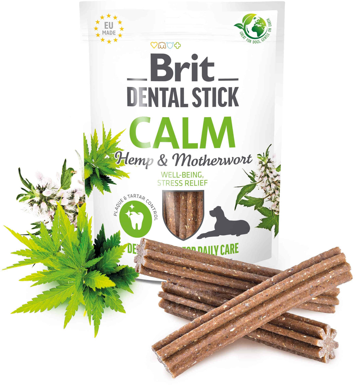 BRIT Dental Recompensa pentru caini, Calm, Canepa/Talpa gastei 7 bucati, 251g