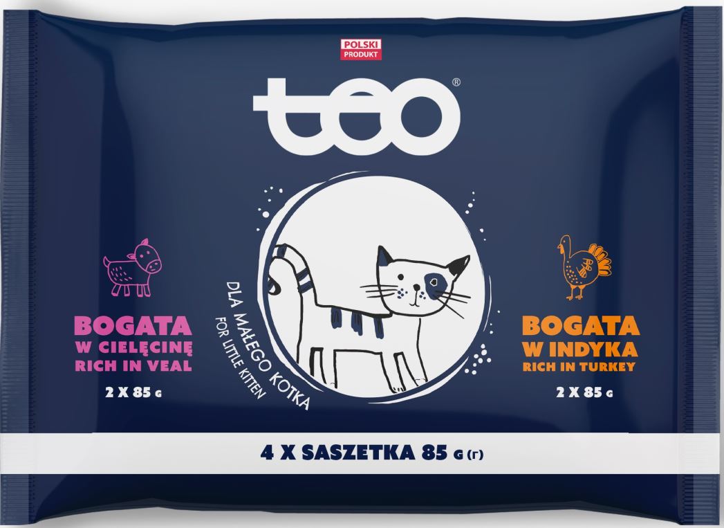 TEO Pachet plicuri pentru KITTEN, cu Vita si Curcan 4x85g