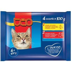 TEO Pachet plicuri pentru pisici Adulte, cu Pasare si Vita 4x85g