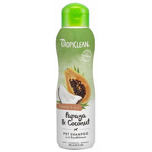TROPICLEAN Sampon si Balsam pentru caini Luxury, Papaya & Coconut, 355ml