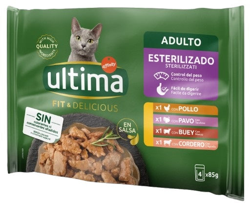 ULTIMA Multipack selectie de carne pentru pisici sterilizate, 4x85g 