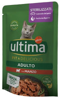 ULTIMA Plic hrană umedă pentru pisici Sterilizate, cu Vită 85g