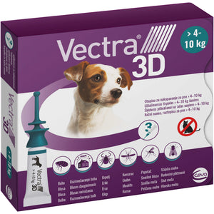 VECTRA 3D Solutie antiparazitara M pentru caini intre 4-10 kg, 1 pipeta