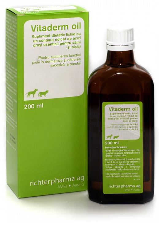 VITADERM (Richter Pharma AG) Soluţie orală cu Omega3 şi Omega6 200ml - Maxi-Pet.ro