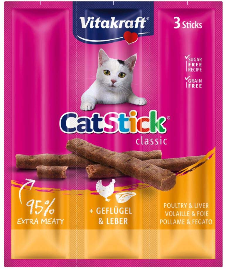 VITAKRAFT Baton Mini Recompense pentru pisici, cu Pui si Ficat 3 buc, 18g