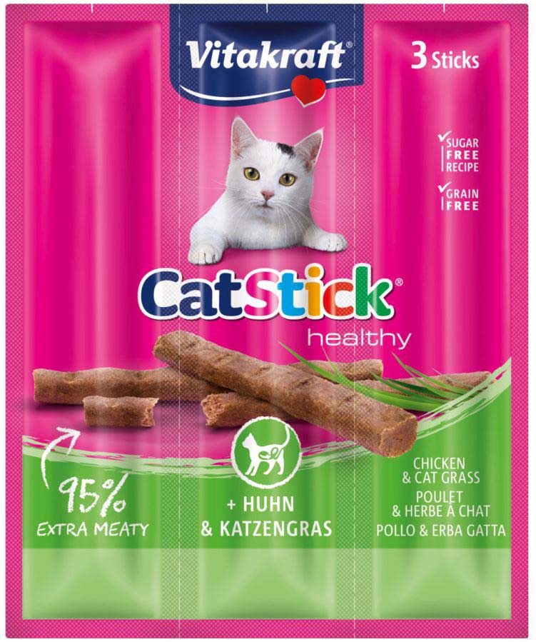 VITAKRAFT Baton Mini Recompense pentru pisici, cu Pui si Iarba pisicii, 3buc,18g