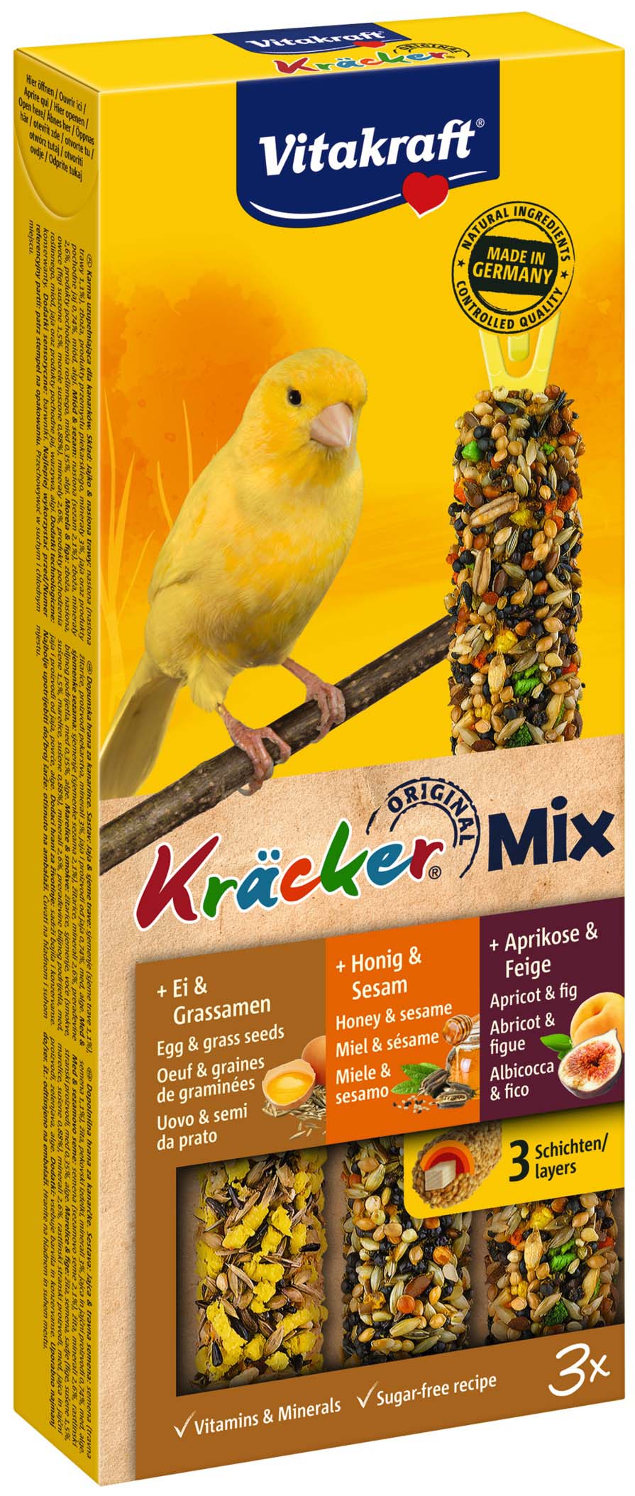 VITAKRAFT Baton pentru canari, cu Miere, Ou, Fructe 3 bucati, 80g