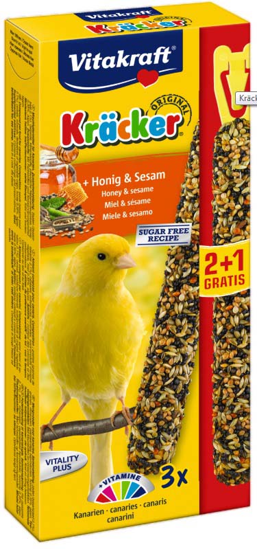 VITAKRAFT Baton pentru canari, cu Miere si Susan 2 batoane + 1 baton GRATIS, 90g